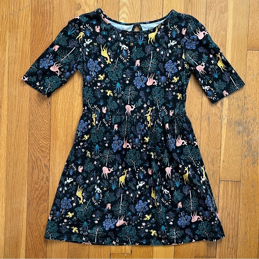 Girls 6 / 7 100% Cotton Whimsical Animal Forest Print Fit and Flare Dress